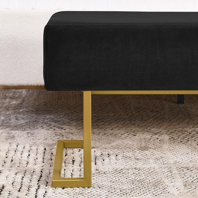 Modern Style Bedroom Double Seat Bench, Cushioned Bed end Stool, Living Room Sofa Stool, Footstool with Golden Iron Legs, Suitable for Bedroom and Living Room (Black, 39.37"x15.74"X16.53")