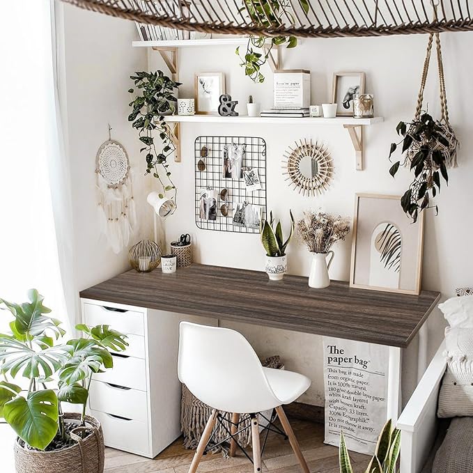 Kaboon Universal Tabletop 55"x23.62" Solid One-Piece Melamine Table Top, Double Desk L-Desk DIY, Home and Office Countertop,Eucalyptus