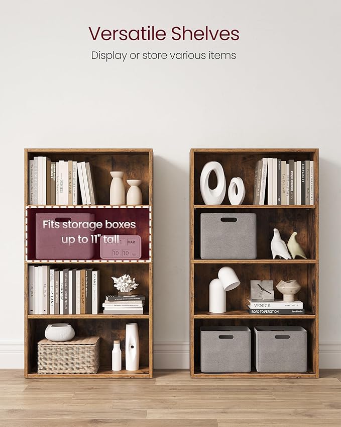 VASAGLE CUSTOS Collection - Bookshelf, 4-Tier Bookcase, Book Shelf, Open Storage Shelf, 9.4 x 23.6 x 42.4 Inches, for Living Room, Home Office, Dinning Room, Rustic Brown ULBC164X01