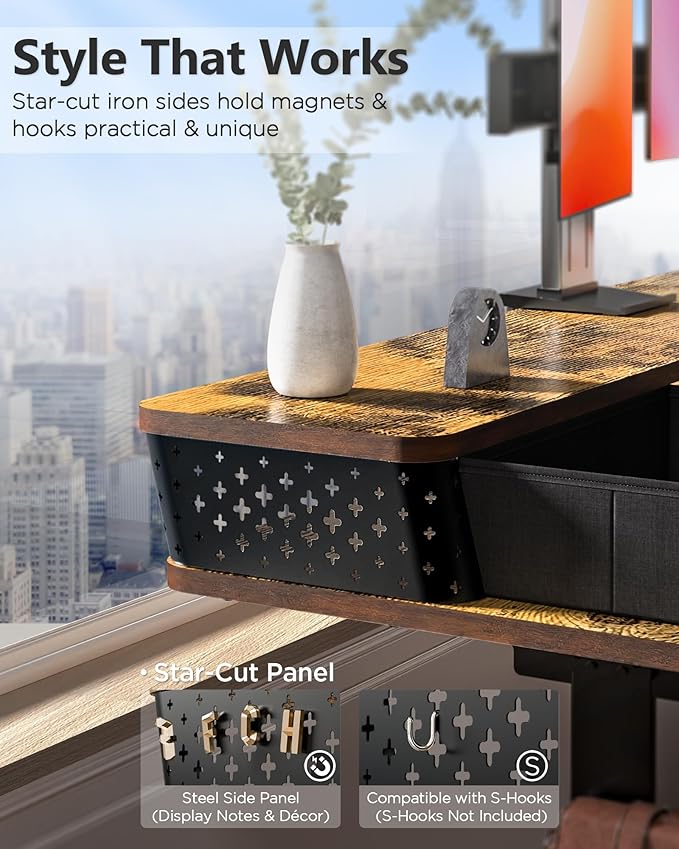 55x24 Inch Standing Desk with Double Drawers,C-Clamp Mount Compatible,Electric Adjustable Height Computer Stand Up Desks, Home Office Sit Stand Table with 3 Preset Heights & Hooks, Rustic Brown