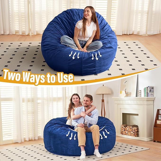 HABUTWAY Bean Bag Chair: Giant 6' Memory Foam Furniture Bean Bag Chair with Microfiber Cover - 6Ft,Blue