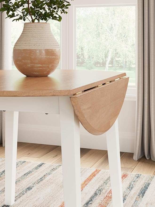 Signature Design by Ashley Gesthaven Farmhouse Dining Drop Leaf Table with 4 Legs, Light Brown & White