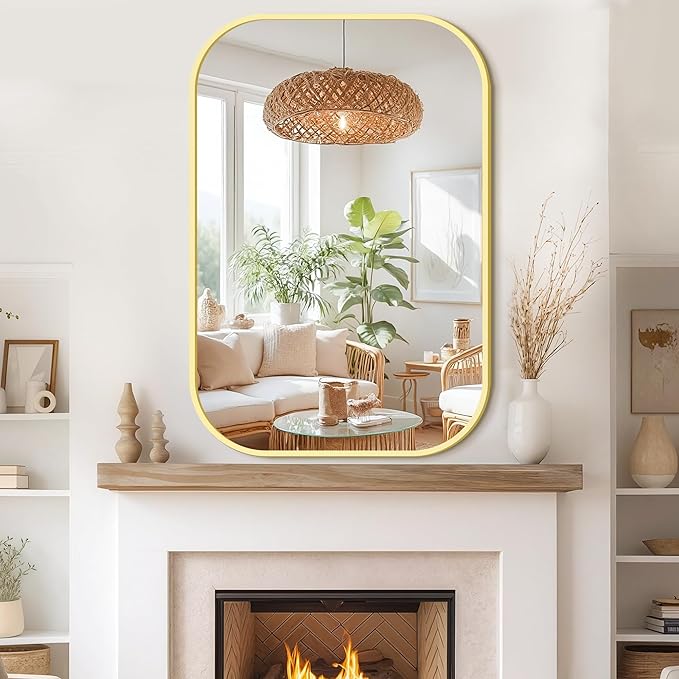 Bathroom Mirrors for Over Sink, 28x40 Gold Vanity Mirror for Bathroom Sink, HD Shatterproof Squircle Wall Mirror for Bathroom Washroom Lavatory Restroom Metal Frame