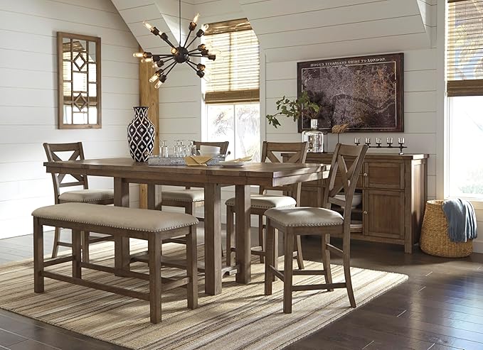Signature Design by Ashley Moriville Rustic Farmhouse 36" Counter Height Dining Extension Table, Brown