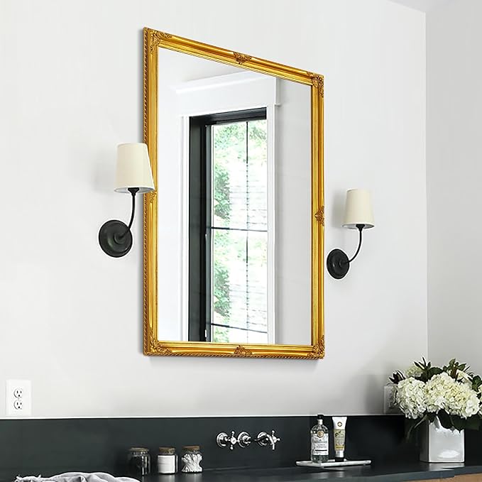 39" x 27" Large Vintage Mirror Wall Decor, Gold Ornate Decorative Wall Mirror with Elegant Victorian Wood Frame for Living Room Fireplace, Dining Room, Bathroom