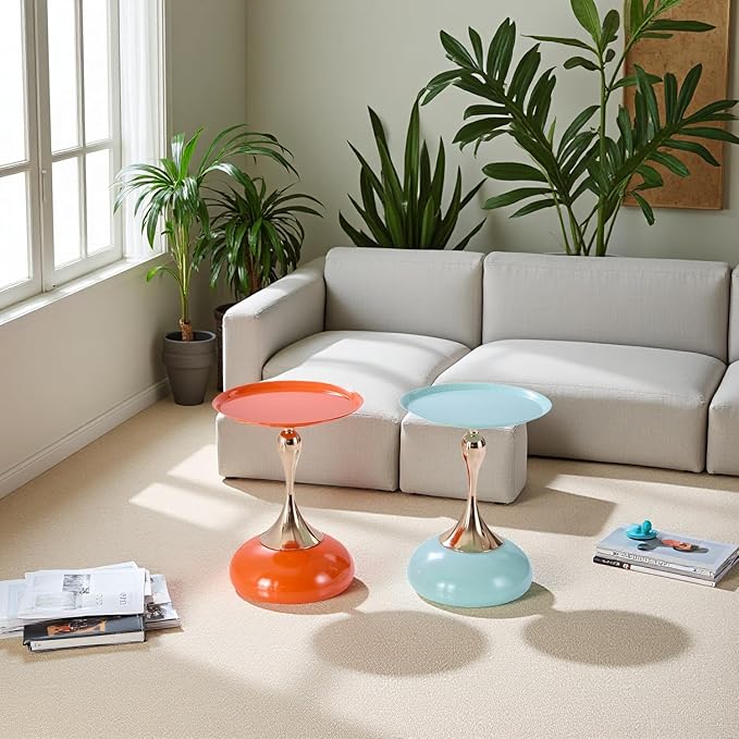 Stylish Hourglass Side Table - Contemporary Design for Living Rooms, Cafes, Dining Areas, Bedrooms, and Outdoor Spaces - Perfect Accent Piece for Any Decor (2, Light Green+Hermes Orange)