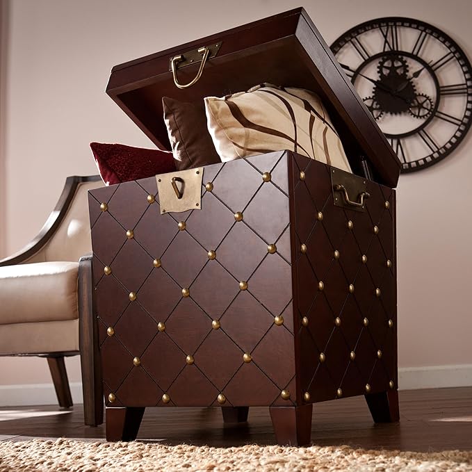 SEI Furniture Nailhead Storage Trunk End Table, Espresso
