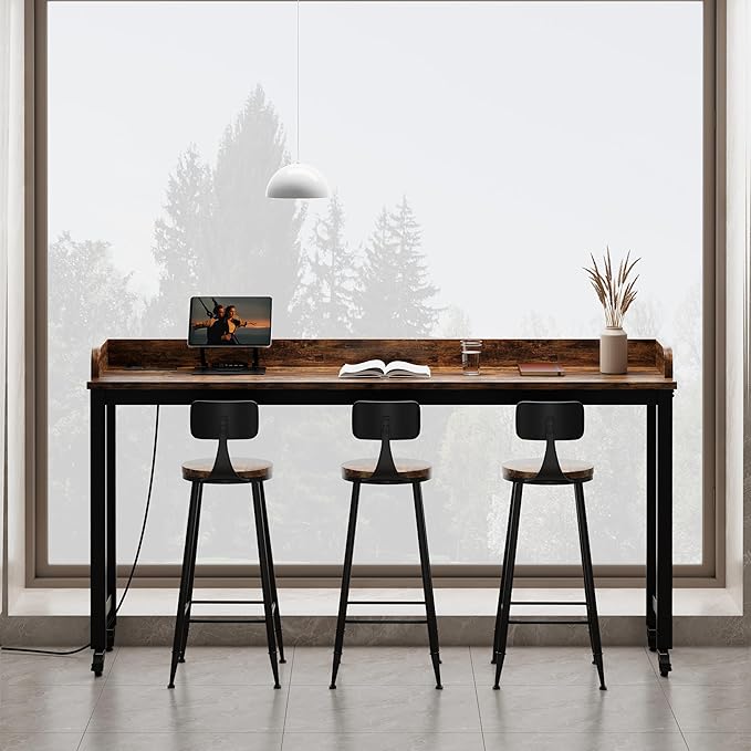 70.8" Standing Desk with Charging Station, Extra Long Desk on Wheels for Standing and Sitting, Sofa Table Behind Couch with Power Outlets and USB Ports, Easy Assembly, Walnut