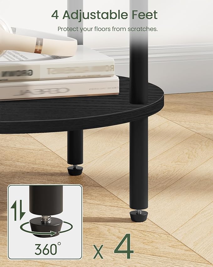 Round Side Table, 2-Tier End Table, Small Side Table with Metal Tube, Industrial Coffee Table, for Living Room, Bedroom, Black TBZ11BB
