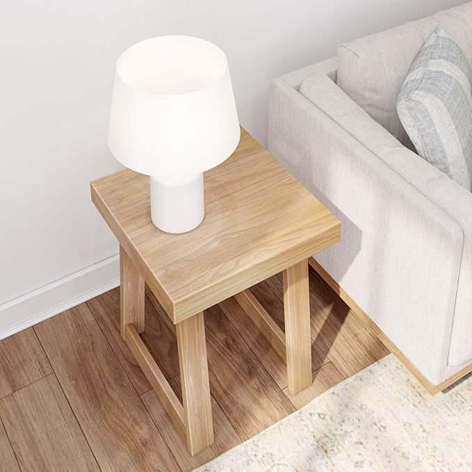 Plank+Beam Classic Square Side Table, Slim Side Table for Living Room, Narrow Nightstand for Small Spaces, Wood End Table for Bedroom, Blonde Wirebrush