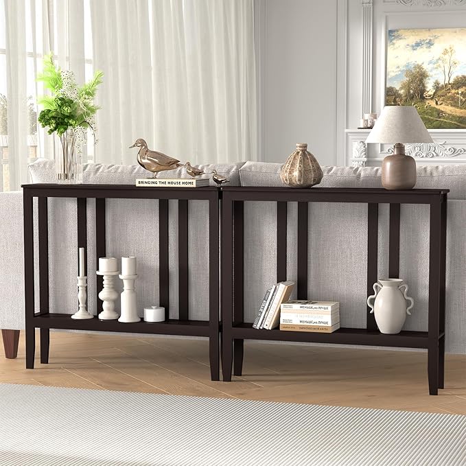 ELYKEN Console Tables for Entryway, 36.2" Long 2 Tier Hallway Table Behind Couch, 7” Narrow Sofa Table for Entrance, Entry, Living Room, Brown