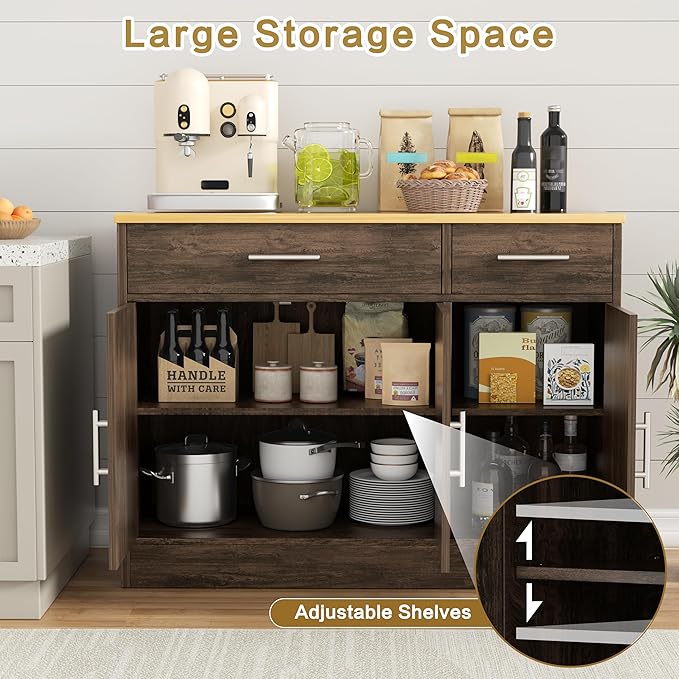Shintenchi 3 Doors Farmhouse Sideboard Buffet Cabinet,42" Barn Doors Buffet Cabinet with Storage,Wood Coffee Bar Cabinet with Adjustable Shelf for Kitchen,Living Room,Brown