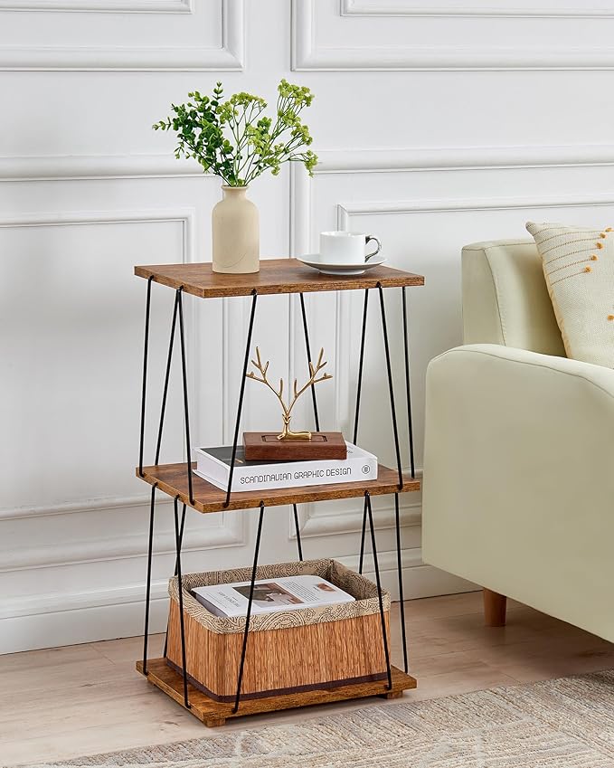 Tall End Table, Small Side Table, 29 inch High Entryway Table, Bedside Table for Living Room, Bedroom and Office, Rustic Brown