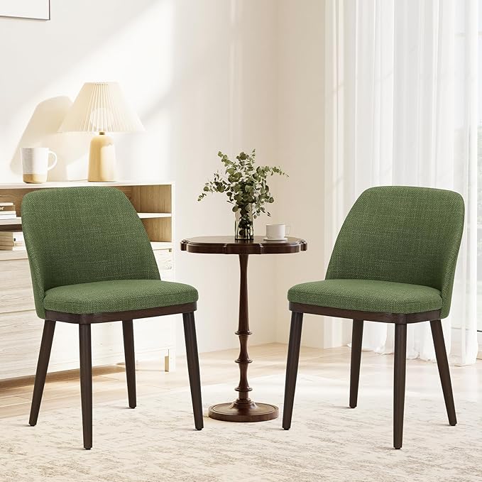 COLAMY Upholstered Dining Chairs Set of 2, Modern Kitchen Chairs with Back, Leather Side Dining Room Chairs with Wood Legs for Kitchen Dining Room Restaurant,Green
