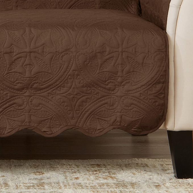Great Bay Home Medallion Stitched Solid Furniture Protector Stain Resistant Durable Furniture Protector Elenor Collection (Chair, Chocolate/Taupe)