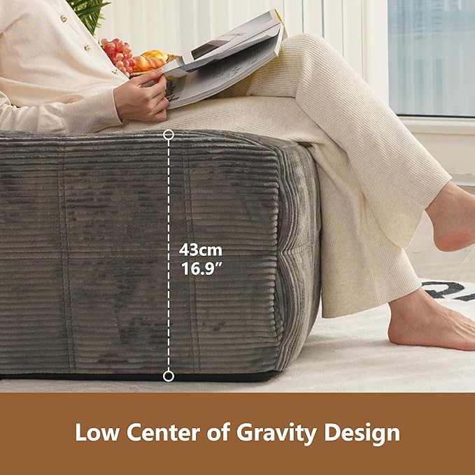 N&V CUBICUS Single Seated Foam Sofa, Armless Floor Sofa with Matching Ottoman, All New Hybrid Foam Design (Frost Gray)
