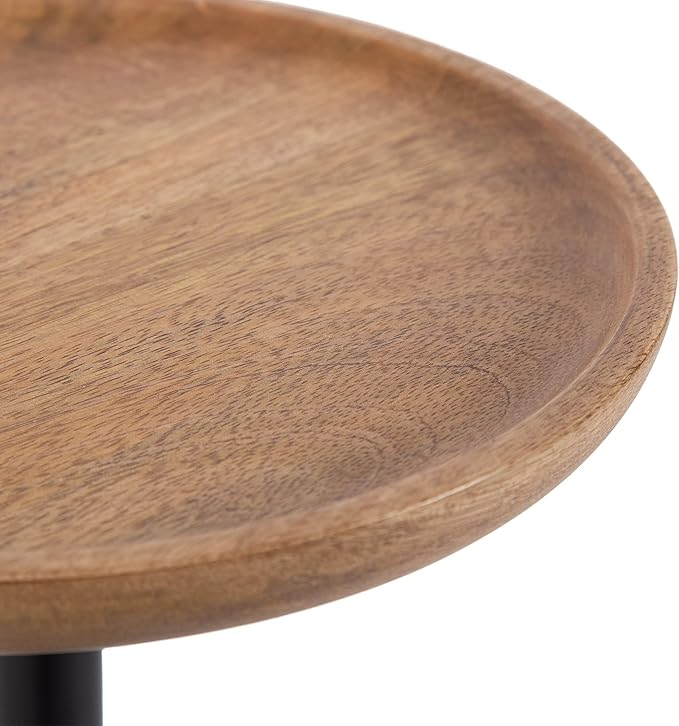 Kate and Laurel Xyler Round Wood and Metal Drink Table, 10 x 10 x 24, Natural Brown Wood and Black, Transitional Plant Pedestal Table for Storage and Display