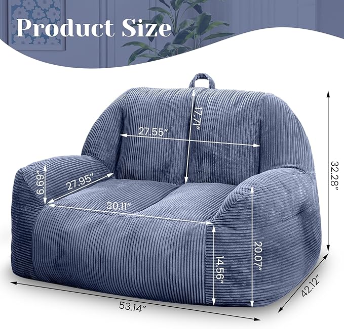 Giant Bean Bag Chair, Faux Fur Bean Bag Chairs for Adults, Fluffy and Comfy Bean Bag with Filler, Big Bean Bag Sofa Chair for Reading, Gaming, Stuffed High-Density Foam (Grey)