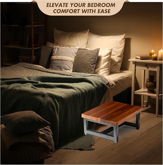 Wooden One Step Stool, Heavy Duty Step Stool for Adults & Kids, Supports up to 500lbs for Kitchen, Bathroom or Bedside Use (Acacia Wood)