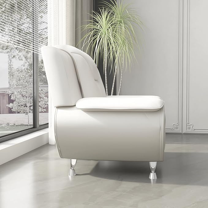 Container Furniture Direct Michael Modern Faux Leather Upholstered Stainless Steel Legs Living Room, Chair, Milky White