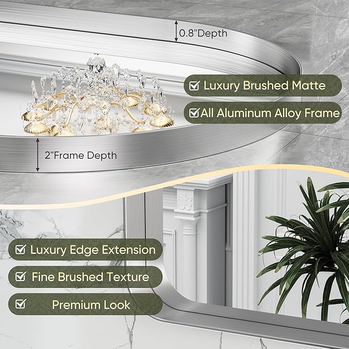 Suidia 22" x 30" Bathroom Mirror, Bathroom Vanity Mirror Metal Framed, Wall-Mounted Mirrors for Bedroom, Living Room, Entryway, Hallway, Silver, Arch Style