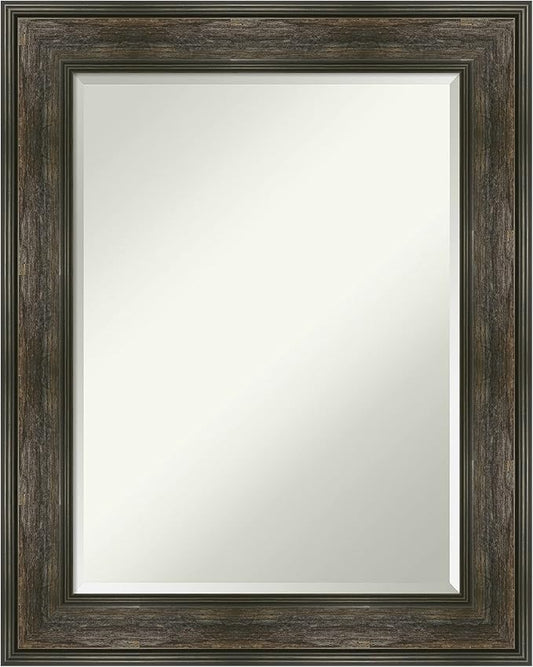 Amanti Art Brown Wall Mirror 30x24 Rail Rustic Char Rectangle Bathroom Mirror for Wall Decor Living Room, Medium Rustic Farmhouse Frame, Hangs Horizonally and Vertically, Bathroom Decor, Beveled Edge