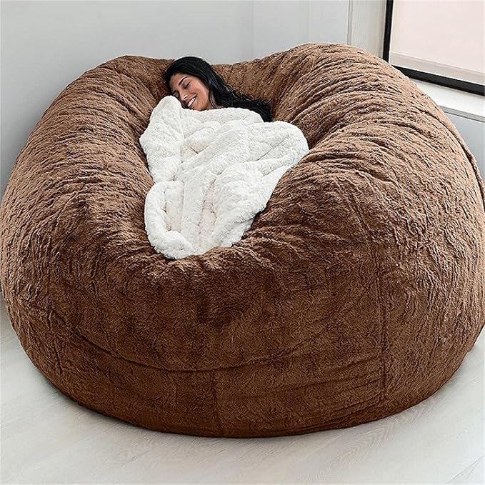 Giant Fur Bean Bag Chair Cover for Kids Adults, (No Filler) Living Room Furniture Big Round Soft Fluffy Faux Fur Beanbag Lazy Sofa Bed Cover (Dark Khaki, 6FT)