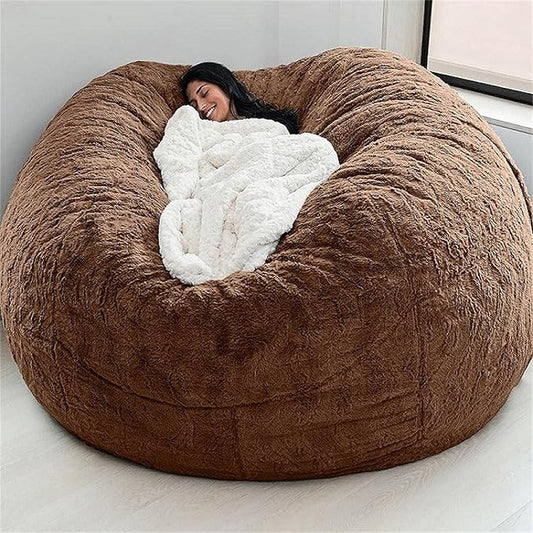 Giant Fur Bean Bag Chair Cover for Kids Adults, (No Filler) Living Room Furniture Big Round Soft Fluffy Faux Fur Beanbag Lazy Sofa Bed Cover (Dark Khaki, 6FT)