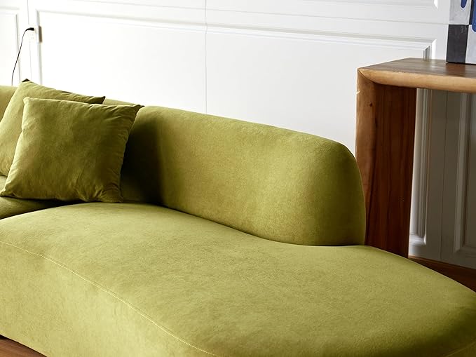 Container Furniture Direct 132" Curved Sofa with Throw Pillows, 6 Seater Luxury Velvet Couch with Half Moon Design and High-Density Foam, Ideal for Modern Living Room, Office & Apartment, Olive Green