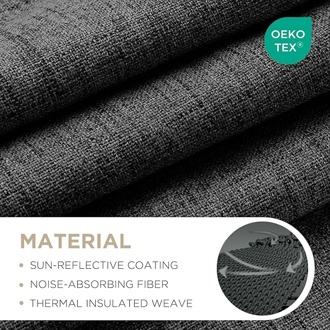 Joydeco 100% Blackout Curtains for Bedroom - Natural Linen Curtains 52"W x 90"L Long, Thermal Insulated 2 Panels Black Light Blocking Drapes, Rod Pocket & Back Tabs, Darkening Privacy for Living Room