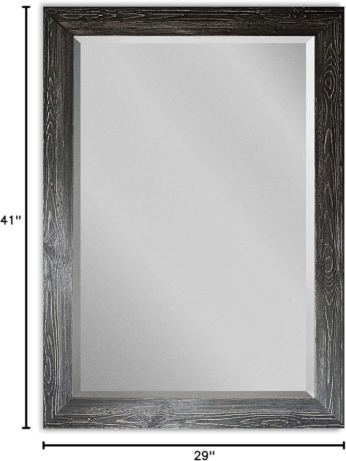 Black Rustic Mirror Rectangular Barnwood Framed Wall Mirror for Home Decor, Vertical or Horizontal Hanging, 41x29