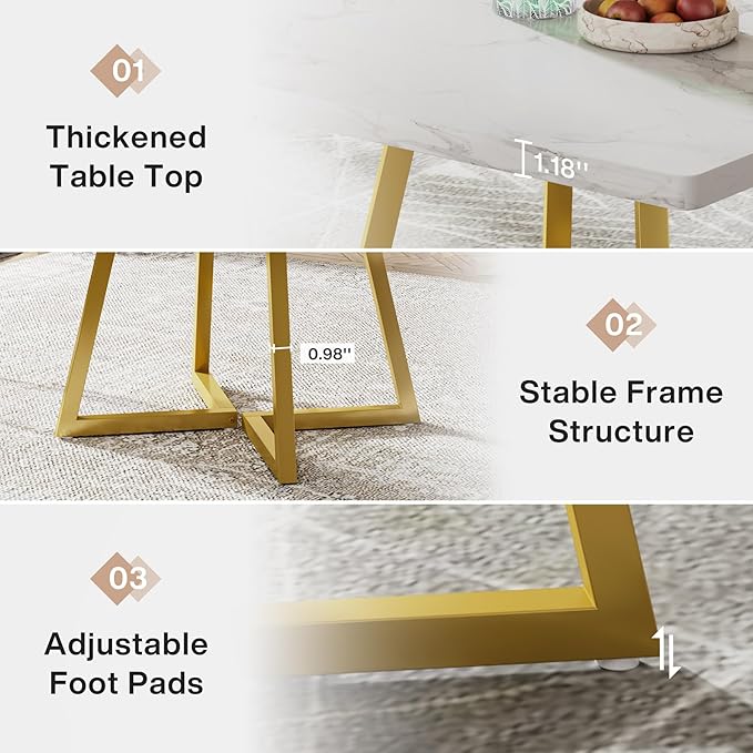 Tribesigns Square Dining Table for 6, 31.5" Modern Dinner Table with Metal Base, Kitchen Table for Dining Room, Small Space, Apartment, White & Gold