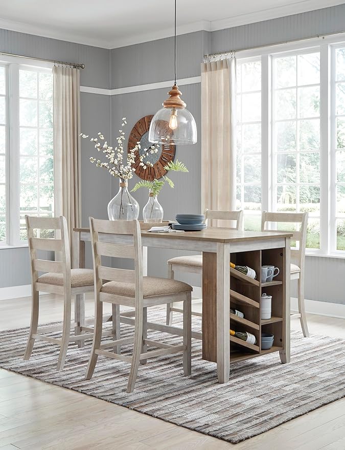 Signature Design by Ashley Skempton 24" Counter Height Upholstered Barstool, Set of 2, Antique White