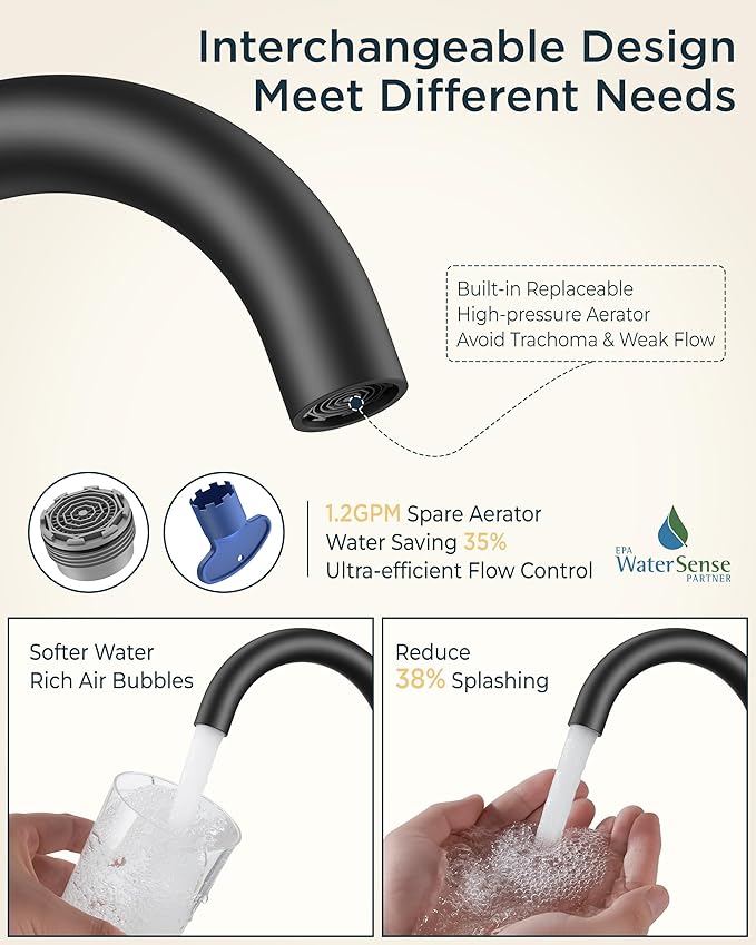 FORIOUS 4 Inch Centerset Bathroom Faucet Black 2 Hole, Two Handle Matte Black 4 Inch Faucet for Bathroom Sink Centerset with Metal Dain, Supply Line, and 360° Rotating Spout Rv Basin Tap