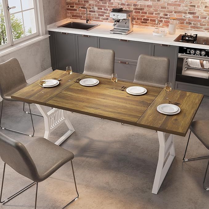 GarveeHome 70.8 Inch Dining Table 4-6 Person, Kitchen Table with Heavy Duty Metal Legs, Farmhouse Dining Room Table for Kitchen, Living Room