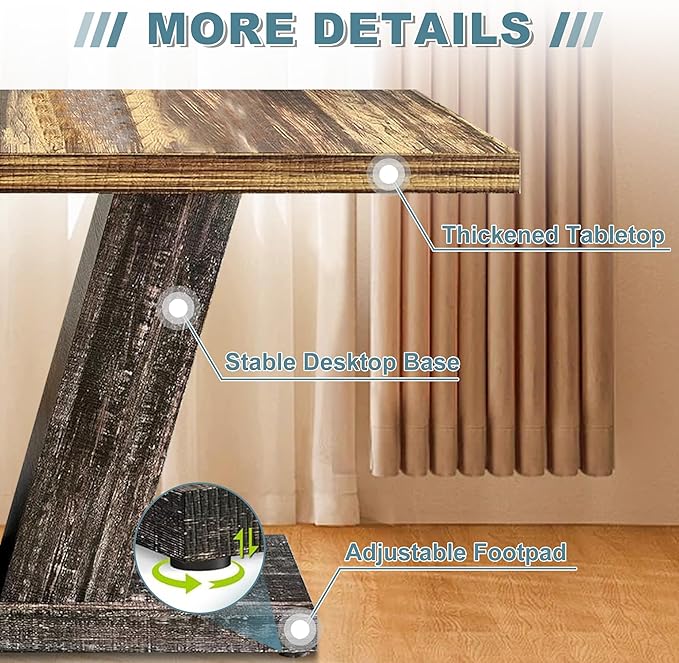 Dining Table for 4-6, 47" Farmhouse Dinner Table with with Wooden Tabletop and Heavy Duty Pedestal Wooden Rectangular Kitchen Tables for Dining Room, Kitchen, Living Room, Brown & Black