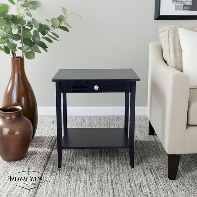 2-Tier Solid Acacia End Table w/Drawer