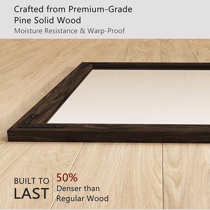 VocalStar Black Wood Framed Mirror 28 x 40 Inch, Rustic Natural Black Wooden Rectangle Bathroom Vanity Wall Mirror for Farmhouse Boho Decor, 1/4-inch Shatterproof Glass | Waterproof