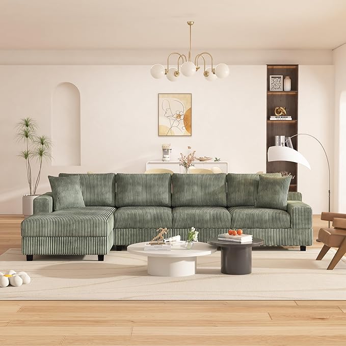 Eafurn 132.68" Oversized L Shaped Modular Sectional Sofa Couch with Reversible Chaise Lounge Daybed, Modern Corduroy Upholstered Corner Lounge Couch with Thick Cushions and Headrest