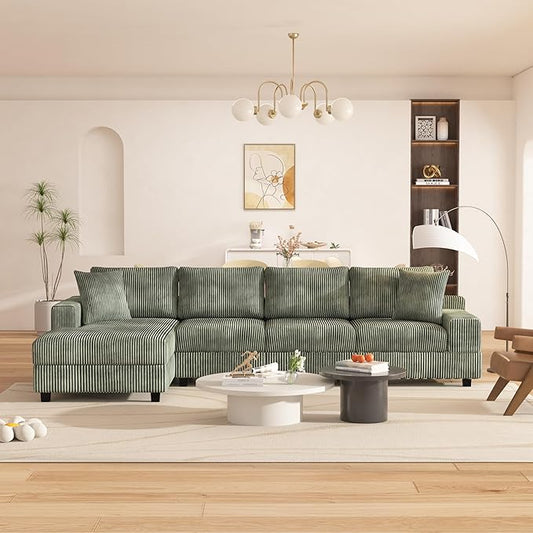 Eafurn 132.68" Oversized L Shaped Modular Sectional Sofa Couch with Reversible Chaise Lounge Daybed, Modern Corduroy Upholstered Corner Lounge Couch with Thick Cushions and Headrest