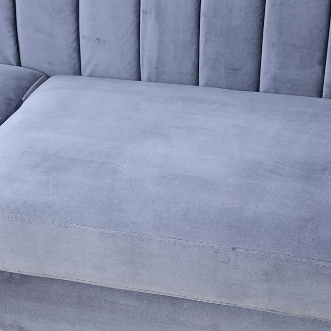 Sectional Sofa Set, Microfiber Chesterfield Upholstered Sofas Loveseat Couch Chair Sets with Style Button Tufted, Scroll Arms and Nailhead for Living Room, Office, Apartment, Grey,3PCS