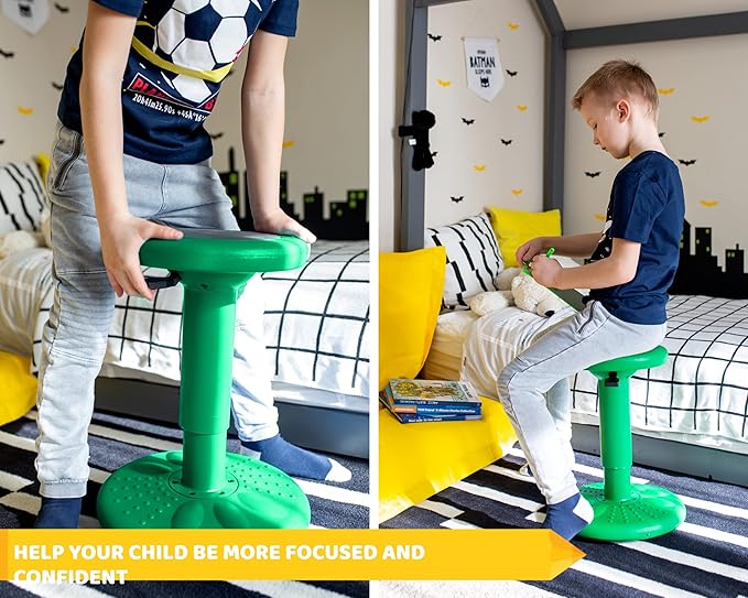 ActiveChairs Adjustable Wobble Stool, Flexible Classroom Seating, Improves Focus, Posture and Helps ADHD/ADD, Sensory Chair, Active Fidget Chairs Adjusts from 16.65" to 23.75" Ages 13-18 Green