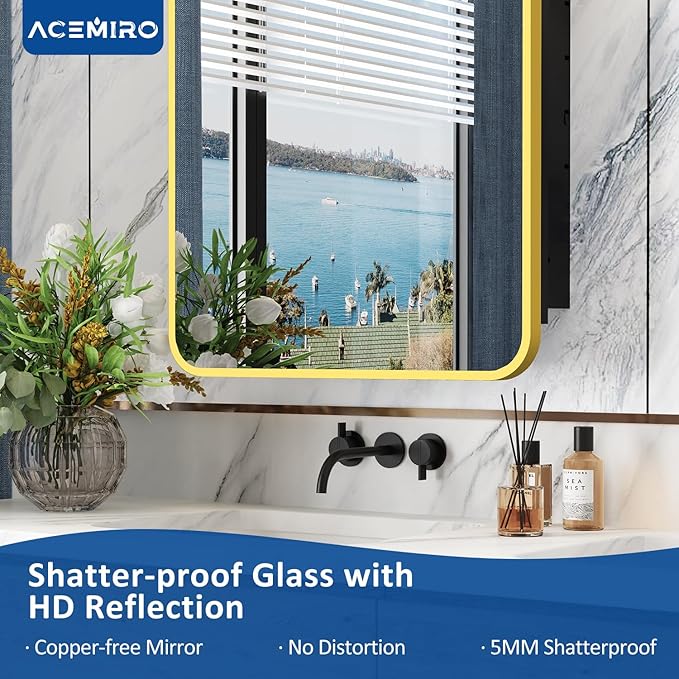 20x28 Inch Gold Recessed Medicine Cabinet with Mirror Metal Framed Surface Wall Mounted Bathroom Medicine Cabinet Mirror with Storage