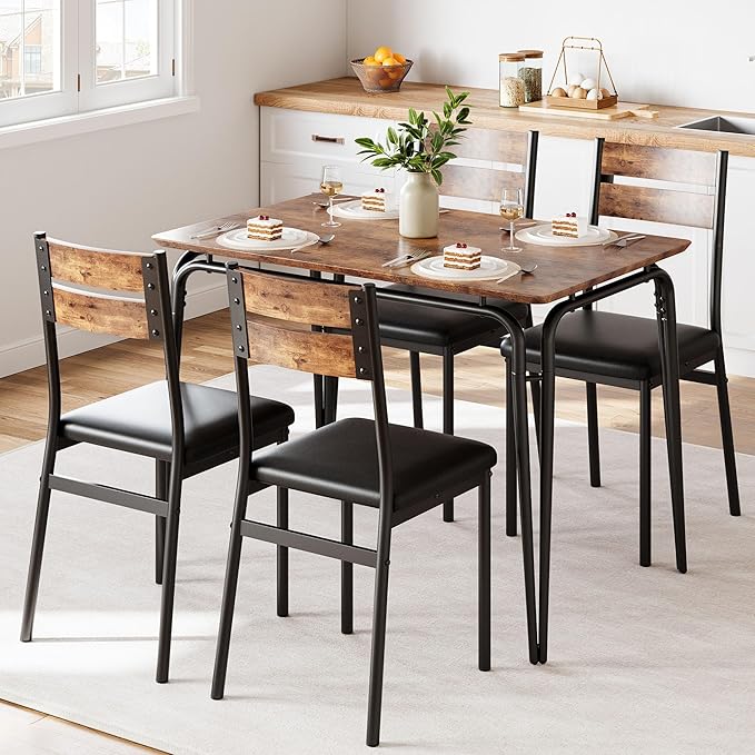 Dining Table for 4, Small Table and Chairs Set of 4, Square Dinette Set for 4, 5 Piece Kitchen & Dining Room Sets for Small Space (Vintage, Table with 4 Upholstered Chairs)