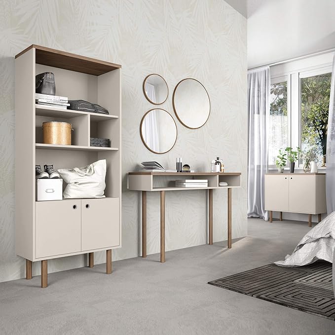 Manhattan Comfort Windsor Modern 2 Shelves Entryway Accent Console Table, 47.24", Off White and Nature