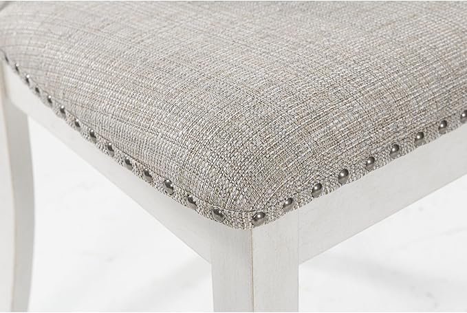 Signature Design by Ashley Robbinsdale Casual Upholstered Solid Wood Dining Chair with Nailhead Trim, Set of 2, White & Light Gray