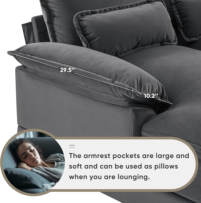 Merax U-Shaped Sectional Sofa with Cupholders, Console and USB Charging Ports, 6-seat Velvet Upholstered Sleeper Couch with Symmetrical Chaise for Living Room, Apartment, 123", Gray