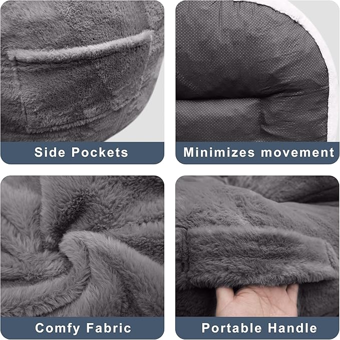 Large Bean Bag Chairs for Adults - Oversized Memory Foam Filled Bean Bag Sofa | Fluffy Adult Bean Bag Chair, Big Bean Bag Chairs for Living Room, Bedroom & Dorm - Dark Gray