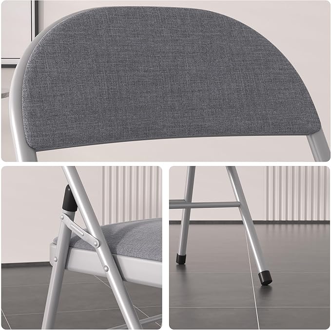 VECELO Padded Folding Chairs 4 Pack, Comfortable Cushioned Seat & Backrest with Steel Frame, for Office, Indoor Outdoor, Commercial Events, Dark Grey