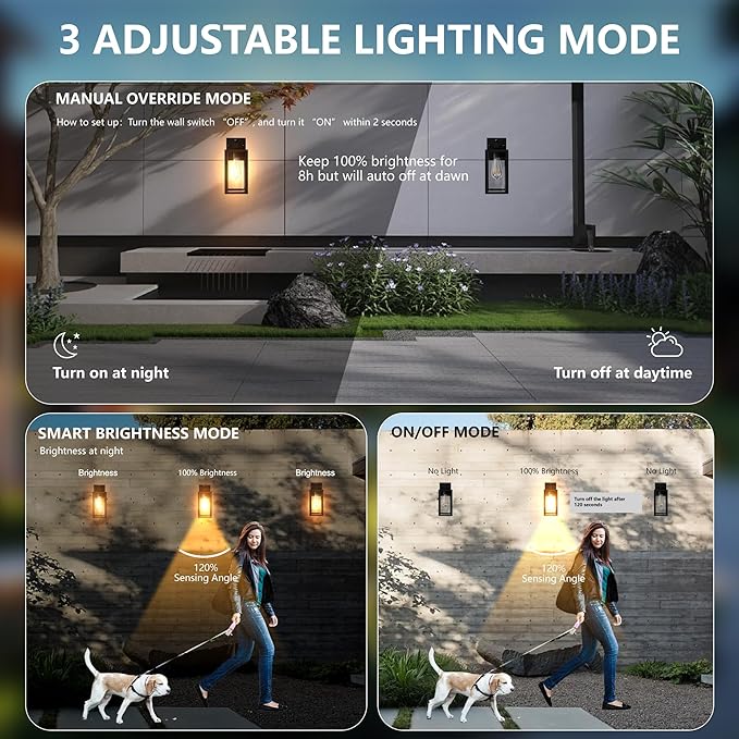 Dawn to Dusk Outdoor Sensor Motion Sensor Light Fixture Waterproof Porch Lights Anti-Rust Exterior Wall Mount Light Outdoor Wall Lantern for Patio Front Door Garage